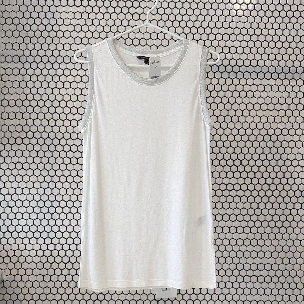 Banana Republic Classic White Tank Top with Silver Trimming